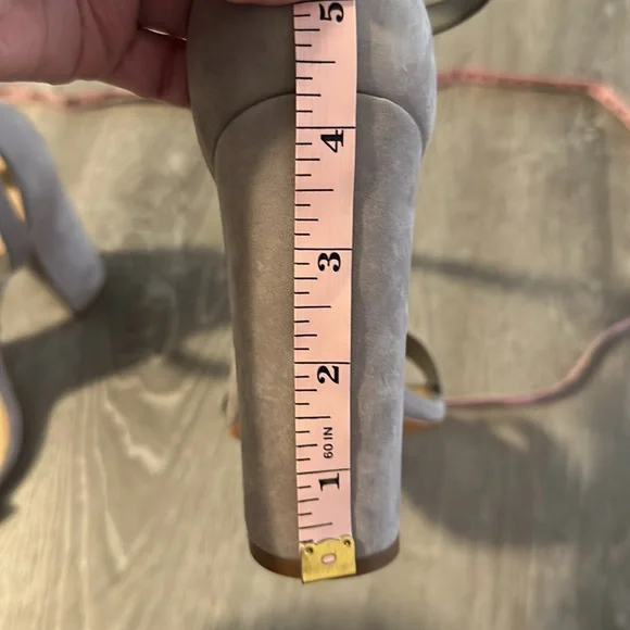 Schutz Women’s Sz 8‎ Enida Neutral Suede Ankle Strap Open Toe Chunky Block Heels - Picture 13 of 14